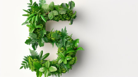 A creative depiction of the number five made from fresh green plants and leaves, perfect for eco-friendly themes and nature-inspired designs.の素材