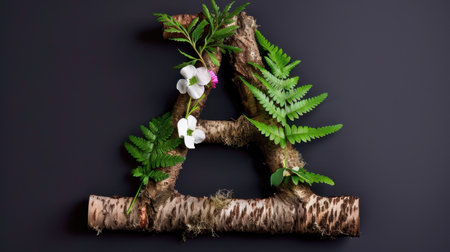 This stunning image features a creative arrangement of ferns and orchids on birch branches, showcasing a harmonious blend of natural elements that evoke tranquility and beauty.の素材