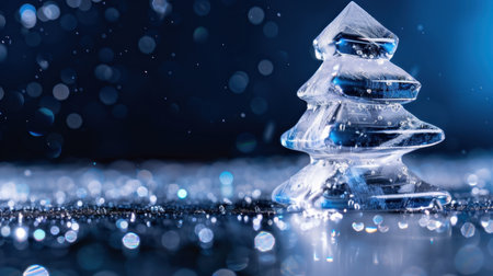 This stunning ice sculpture of a Christmas tree shines with a sparkling background, capturing the essence of winter and festive celebrations. Perfect for holiday themes.の素材