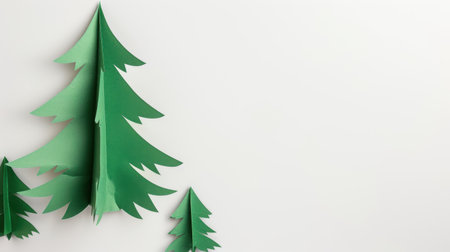 This image features charming paper cut trees in various sizes, perfect for seasonal decoration or creative projects. The minimalist design adds a festive touch while maintaining an artistic flair.の素材
