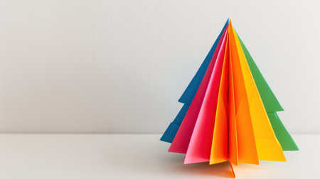 This image features a vibrant paper craft Christmas tree made from colorful sheets, showcasing creativity and joy for the holiday season. Perfect for festive projects.の素材