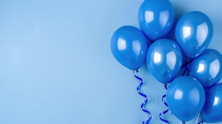 A delightful arrangement of bright blue balloons gently resting against a soft blue background, perfect for celebrating special occasions and adding elegance to any festive event.の素材