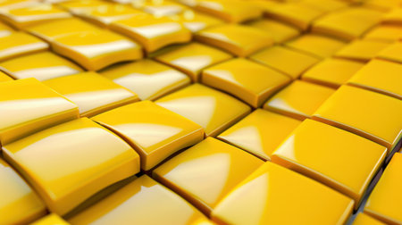A close-up view of glossy yellow tiles arranged in a unique pattern, perfect for inspiring creativity in design projects and enhancing bright interiors.の素材