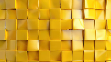 A stunning display of glossy golden tiles in a seamless arrangement, perfect for use as a vibrant background or decorative design element in various projects.の素材
