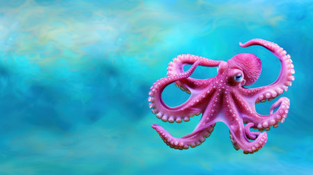 A stunning pink octopus gracefully swims through a serene turquoise underwater world, showcasing its vibrant colors and intricate details against a smooth background.の素材