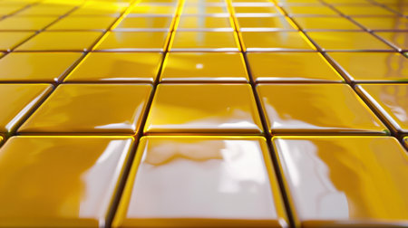 Bright and glossy yellow ceramic tiles create a vibrant and modern flooring aesthetic, reflecting light beautifully and enhancing interior design.の素材