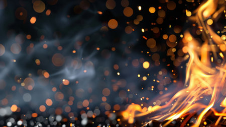 This stunning image features dynamic flames and radiant sparks against a dark background, perfect for various creative projects and designs.の素材