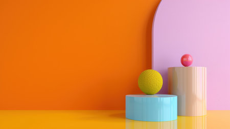 This image features colorful geometric shapes arranged in a modern, minimalistic style, showcasing vibrant colors against a playful backdrop, perfect for creative projects.の素材