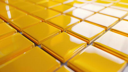 This image features a close-up view of glossy yellow tiles arranged in an appealing pattern, perfect for use in interior design and decoration projects.の素材