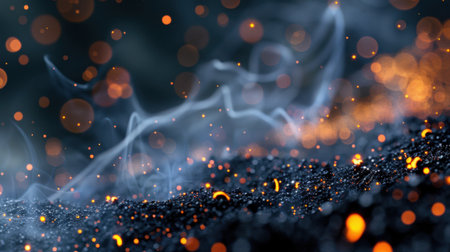 A captivating close-up image showcasing ethereal swirls of smoke intertwined with glowing embers against a dark backdrop, creating a mystical atmosphere.の素材