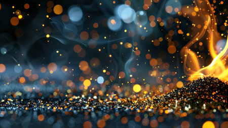 A captivating abstract background featuring glowing sparks and swirling smoke in vibrant colors that evoke a sense of magic and creativity.の素材