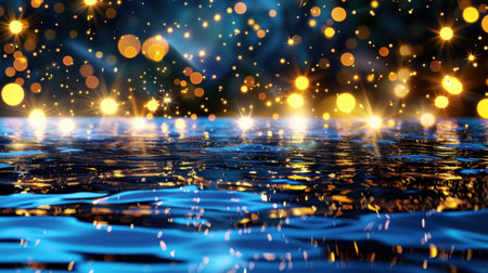A mesmerizing scene of shimmering water reflecting bright bokeh lights, creating a tranquil ambiance perfect for projects related to nature, beauty, or occasions.の素材