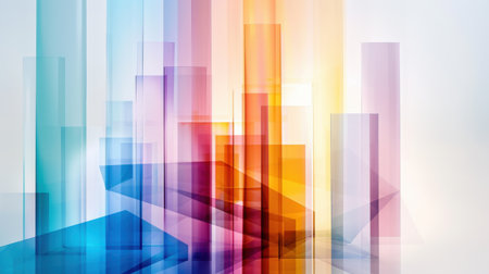This vibrant abstract image showcases colorful shapes with transparency, creating a modern backdrop ideal for various design projects and concepts.の素材