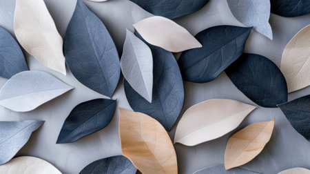 This stunning image showcases a variety of leaves in neutral tones arranged aesthetically. Perfect for backgrounds in designs, crafts, or decorations.の素材