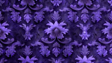 This elegant floral pattern showcases intricate design elements in shades of purple, perfect for textile or wallpaper backgrounds, offering a touch of sophistication and luxury.の素材