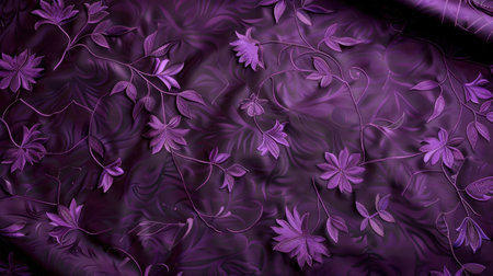 A stunning close-up view of an elegant purple floral fabric pattern showcasing intricate embroidery and a rich textured design suitable for various projects.の素材
