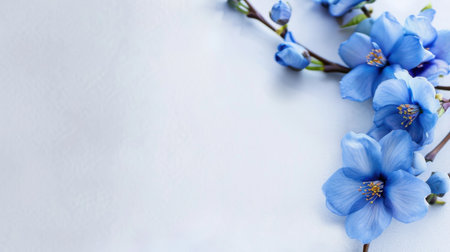A beautiful display of delicate blue flowers with soft petals sits gracefully on a light background, ideal for nature and floral themes.の素材