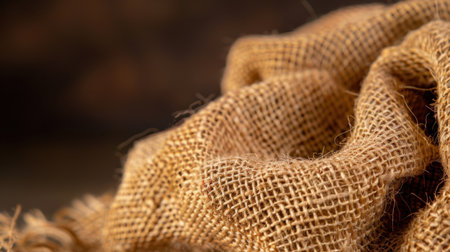 This image captures the intricate texture of burlap fabric, showcasing its natural fibers and rustic charm. The earthy tones create an inviting atmosphere.の素材