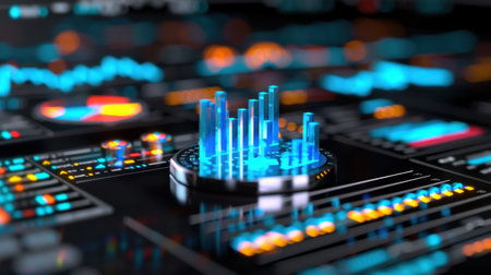 Stunning abstract data visualization featuring colorful charts and graphs in a modern digital interface, ideal for illustrating technology and analytics concepts.の素材