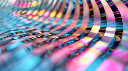 This stunning abstract image features vibrant waves of color creating a mesmerizing visual effect. The smooth reflections and layered patterns evoke a sense of motion and energy. Perfect for artistic and creative projects.の素材