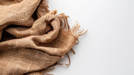 A close-up view of natural brown fabric featuring frayed edges, perfect for creative design, crafting projects, or rustic home dの素材