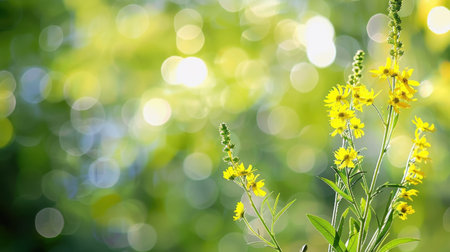A stunning close-up of bright yellow flowers against a soft, blurred background, showcasing the beauty of nature in a tranquil spring setting.の素材