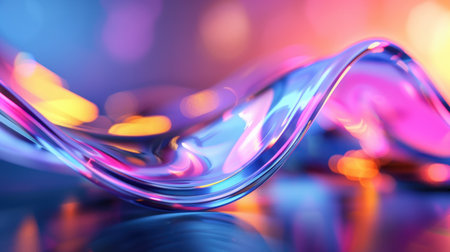 This stunning image features a colorful abstract wave formation with smooth curves, enhanced by vibrant background lights in blue and pink tones.の素材