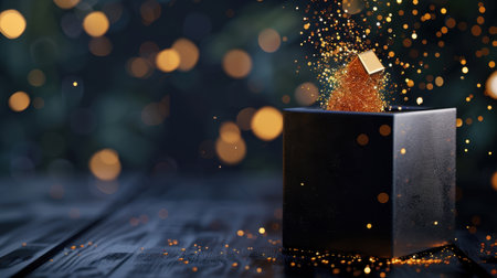 A captivating image of a box releasing vibrant particles and sparkles, creating an enchanting atmosphere filled with mystery and wonder, perfect for creative projects.の素材