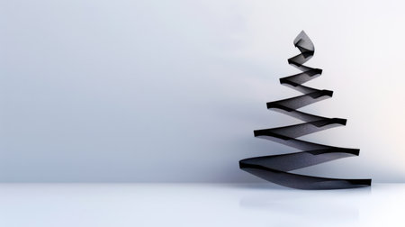 This modern abstract image features a black ribbon spiraling to form a Christmas tree, perfect for holiday decoration and festive celebrations.の素材