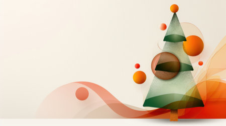 This abstract Christmas tree features colorful ornaments and flowing waves in a modern artistic style, perfect for holiday-themed projects and designs.の素材