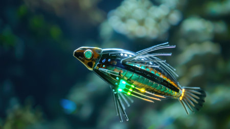 A stunning image of a colorful fish gracefully swimming through a vibrant coral reef, showcasing the beauty and diversity of underwater life.の素材