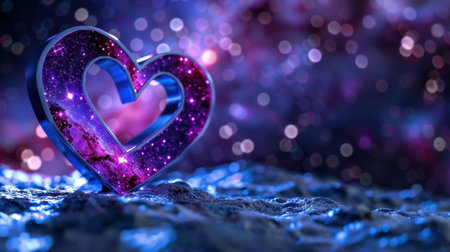 A stunning cosmic heart filled with a galaxy, set against a dreamy bokeh background that conveys love, connection, and emotion in the universe.の素材