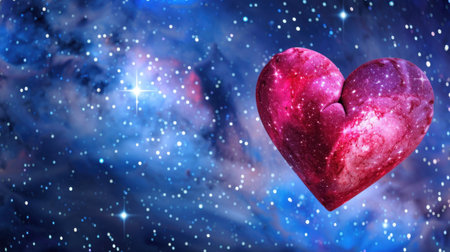 A stunning illustration of a heart shaped like a galaxy, set against a vibrant space background filled with stars and cosmic elements, evoking emotions of love and wonder.の素材