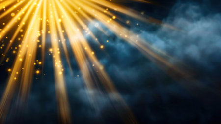 A stunning visual of radiant light beams piercing through dark clouds, creating a captivating atmosphere full of magic and tranquility perfect for art or design.の素材