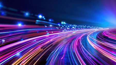 A captivating scene showcasing dynamic light trails in an urban environment, emphasizing vibrant colors and motion effects during nighttime hours.の素材