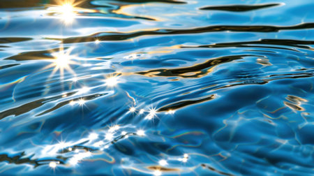 This beautiful image captures the essence of sparkling water, showcasing reflections of sunlight on calm waves. Ideal for nature-themed projects.の素材