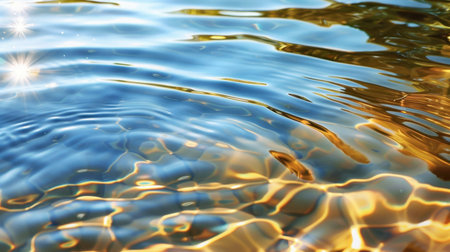 Captivating view of shimmering blue water showcasing gentle ripples and sunlight reflections, creating a peaceful and serene atmosphere in nature.の素材