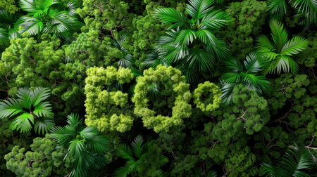 This vibrant image features a lush green forest, emphasizing eco-friendliness through plant life designed to form the letters "ECO," symbolizing sustainability and harmony with nature.の素材