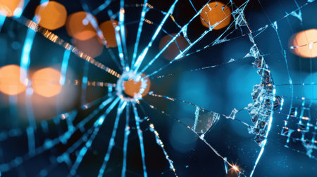 A stunning close-up of a spider web showcases intricate details of the silk threads adorned with shimmering bokeh lights. The delicate construction highlights the beauty of nature, offering a mesmerizing perspective on this fragile art form.の素材