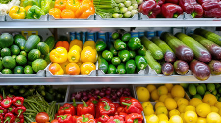 A vibrant collection of fresh organic vegetables showcases an array of colors and textures in a local market, perfect for healthy meal preparation.の素材