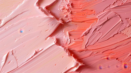 A close-up view of an abstract paint texture featuring soft blush pink and coral hues, ideal for creative design projects and artistic inspiration.の素材