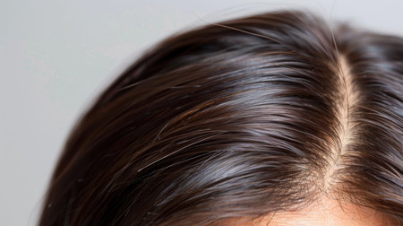 This image features a close-up view of smooth and shiny hair that showcases its natural texture and healthy appearance, perfect for beauty and haircare-related projects.の素材