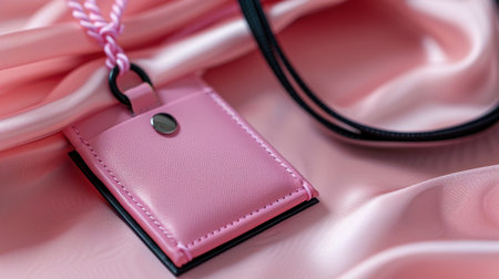 A charming pink wallet placed gracefully on soft satin fabric, showcasing elegance and style. Perfect for fashion enthusiasts and lifestyle branding.の素材