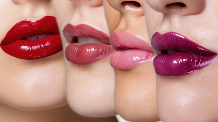 This image features a stunning array of lip colors displayed side by side, perfect for beauty inspiration and showcasing trendy makeup looks.の素材