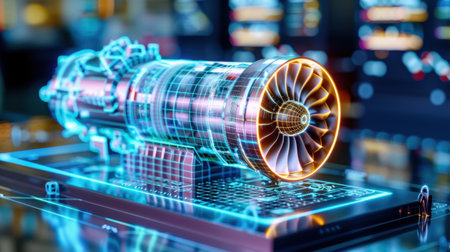 Captivating 3D model of a jet engine, showcasing vibrant neon colors and intricate designs, perfect for aerospace and technology enthusiasts.の素材