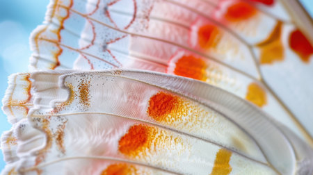 This close-up image captures the stunning details and vibrant colors of a butterfly wing, showcasing intricate patterns in a natural habitat.の素材