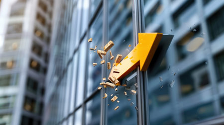 A striking visual of an arrow breaking through glass, symbolizing growth and success in a competitive business environment, showcasing potential and determination.の素材