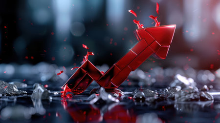 A striking image of a red arrow breaking through a shattered glass surface, symbolizing growth and success. Perfect for business concepts and motivational themes.の素材