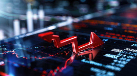 Engaging visualization showcasing a financial market analysis with a rising trendline, displaying data crucial for investment strategies and economic insights.の素材