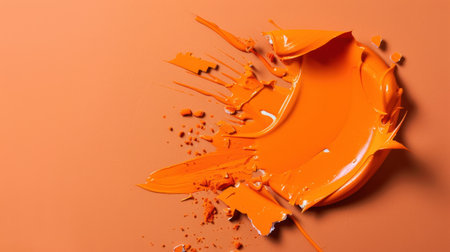 A dynamic orange paint splash creates a vibrant and artistic composition, ideal for design projects, backgrounds, and creative expressions.の素材